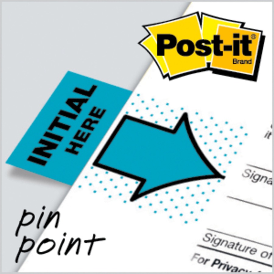 Post-it® Message Flags - 100 - 1" x 1 3/4" - Arrow, Rectangle - Unruled - "Initial Here" - Blue - Removable, Self-adhesive - 1 / Pack