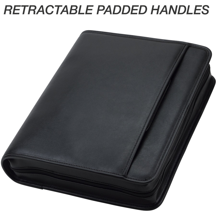 Samsill Letter Portfolio - 8 1/2" x 11" - 3 Fastener(s) - 2" Fastener Capacity for Folder - 2 Exterior, Internal Pocket(s) - Vinyl, Leather, Metal, Nappa Leather - Black - 1 Each