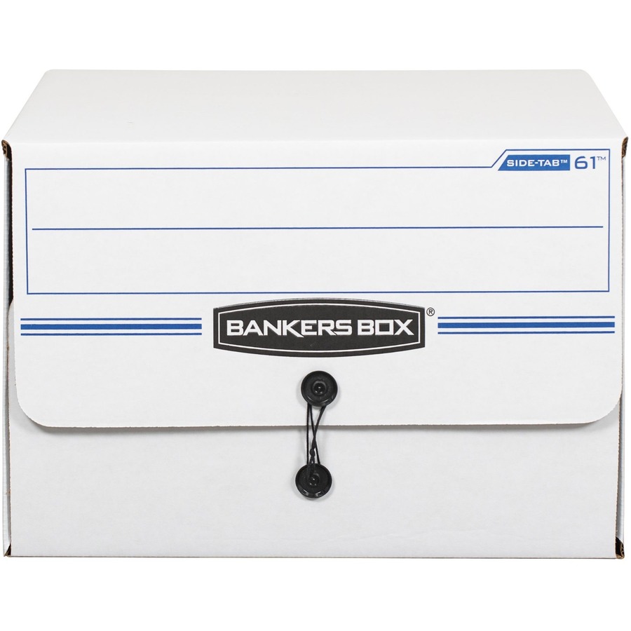 Bankers Box Side-Tab File Storage Boxes - Internal Dimensions: 15.25" Width x 13.50" Depth x 10.75" Height - External Dimensions: 16" Width x 14" Depth x 11.3" Height - Media Size Supported: Letter - String/Button Tie Closure - Light Duty - Stackable - Wh