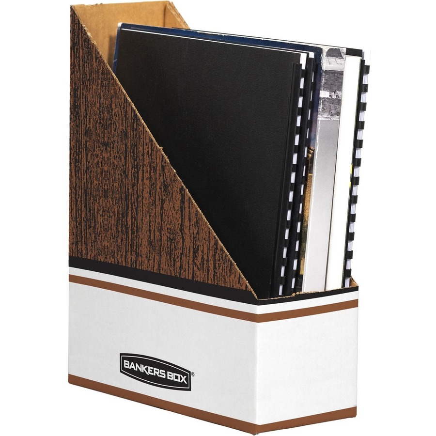 Bankers Box Oversized Magazine File Storage Box - Wood Grain, White - Cardboard - Magazine Files - FEL07224