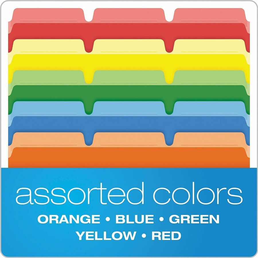 Pendaflex Ready-Tab 1/3 Tab Cut Letter Top Tab File Folder - 8 1/2" x 11" - Assorted Tab Position - Red, Orange, Yellow, Green, Blue - Reinforced Tab - 50 / Box