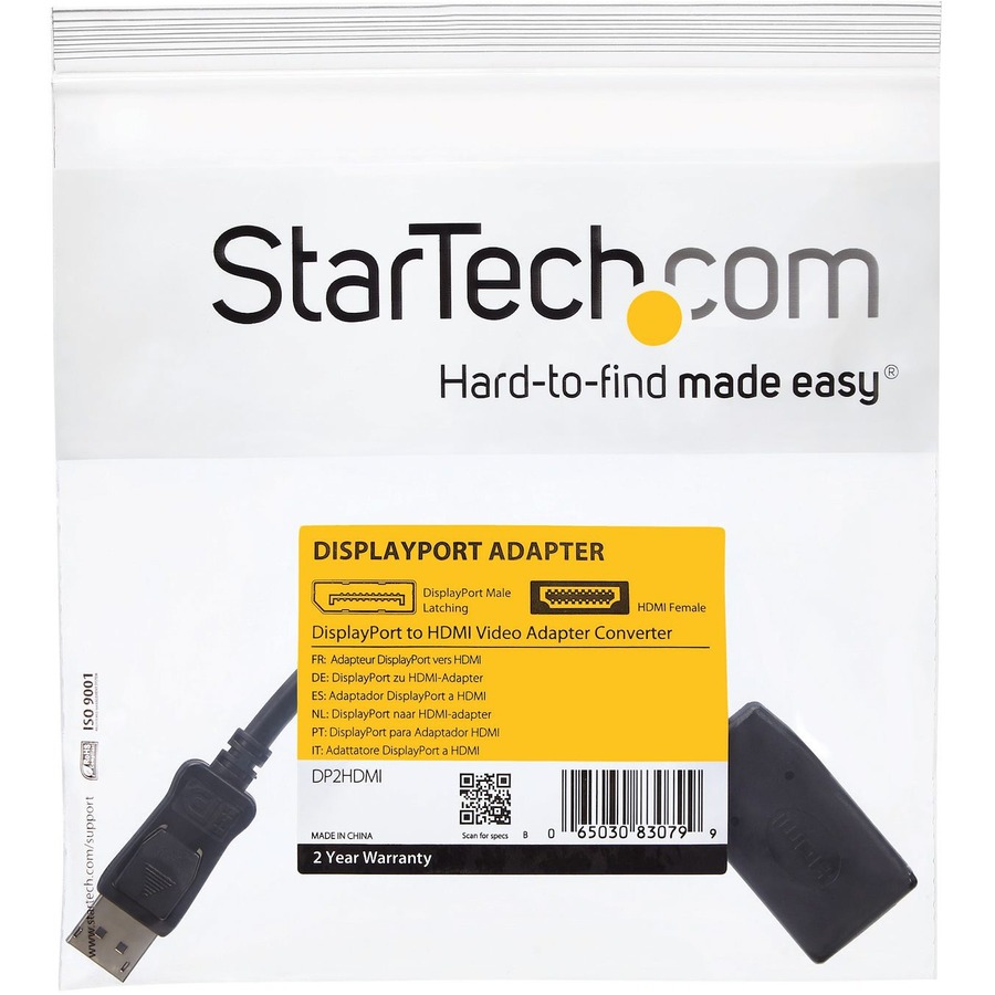 StarTech.com DisplayPort to HDMI Adapter, 1080p DP to HDMI Adapter/Video Converter, VESA Certified, DP to HDMI Monitor/Display, Passive - Passive DisplayPort to HDMI adapter - 1080p/7.1ch Audio/HDCP/DP 1.2; VESA DisplayPort certified - Connects DP host to - Connector Adapters - STCDP2HDMI