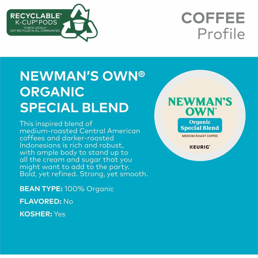 Newman's Own® Organics K-Cup Organics Special Blend Coffee - Compatible with Keurig Brewer - Full/Extra Dark/Extra Bold - 24 / Box