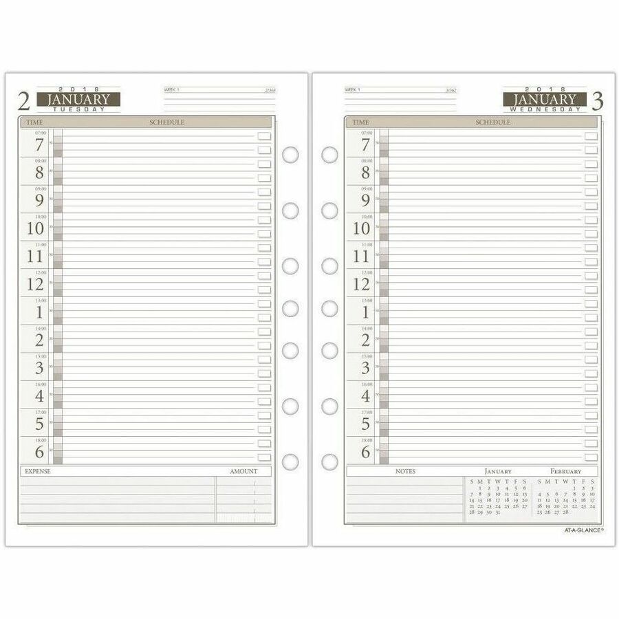 Day Runner Daily Planner Refill - Julian Dates - Daily - 1 Year - January 2024 - December 2024 - 8:00 AM to 5:00 PM - Quarter-hourly, 6:00 AM to 7:00 PM - Half-hourly - 1 Day Double Page Layout - 5 1/2" x 8 1/2" Sheet Size - White - Paper - Tabbed, Expens