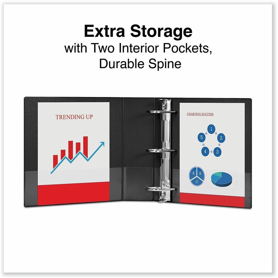 Universal Ring Binder - 3" Binder Capacity - Letter - 8 1/2" x 11" Sheet Size - 600 Sheet Capacity - 3 Ring(s) - Fastener(s): Ring - Pocket(s): 2, Inside Front & Back - Polypropylene - Black - Non-stick - 1 Each