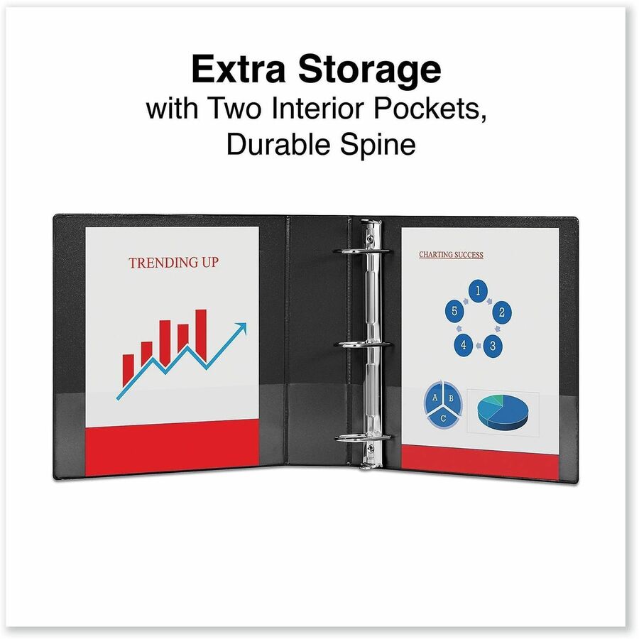 Universal Ring Binder - 2" Binder Capacity - Letter - 8 1/2" x 11" Sheet Size - 500 Sheet Capacity - 3 Ring(s) - Fastener(s): Ring - Pocket(s): 2, Inside Front & Back - Polypropylene - Black - Non-stick - 1 Each