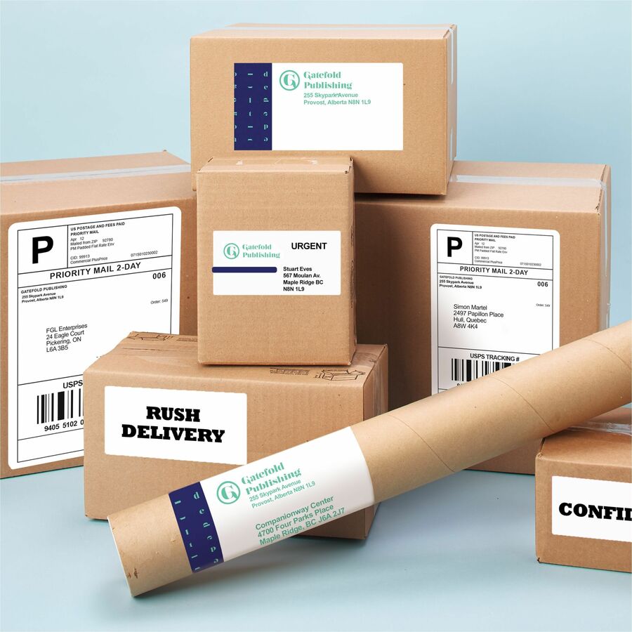 Avery White Rectangle Labels with Sure Feed™Technology TrueBlock&reg;, 2" x 4" , Permanent Adhesive, for Laser and Inkjet Printers