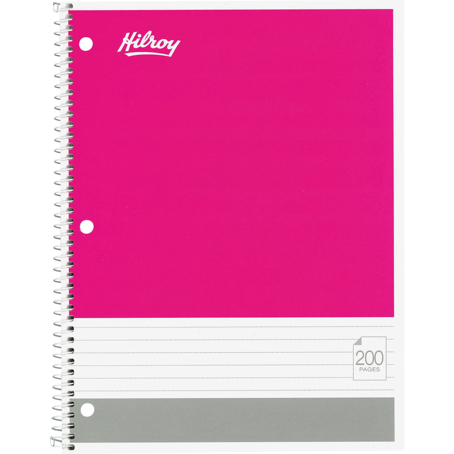Hilroy Coil Notebook - 100 Sheets - 200 Pages - Ruled - Letter - White Paper - Black, Pink, Gray, Green, Blue Cover - Index Card - 1 Each = HLR13048