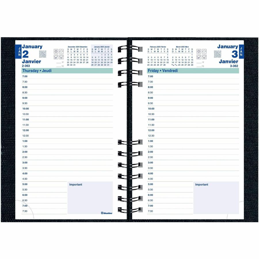Blueline® CoilPro™ Daily Planners - Julian Dates - Daily - 12 Month - January 2024 till December 2024 - Appointment Books & Planners - BLIC1504C81B