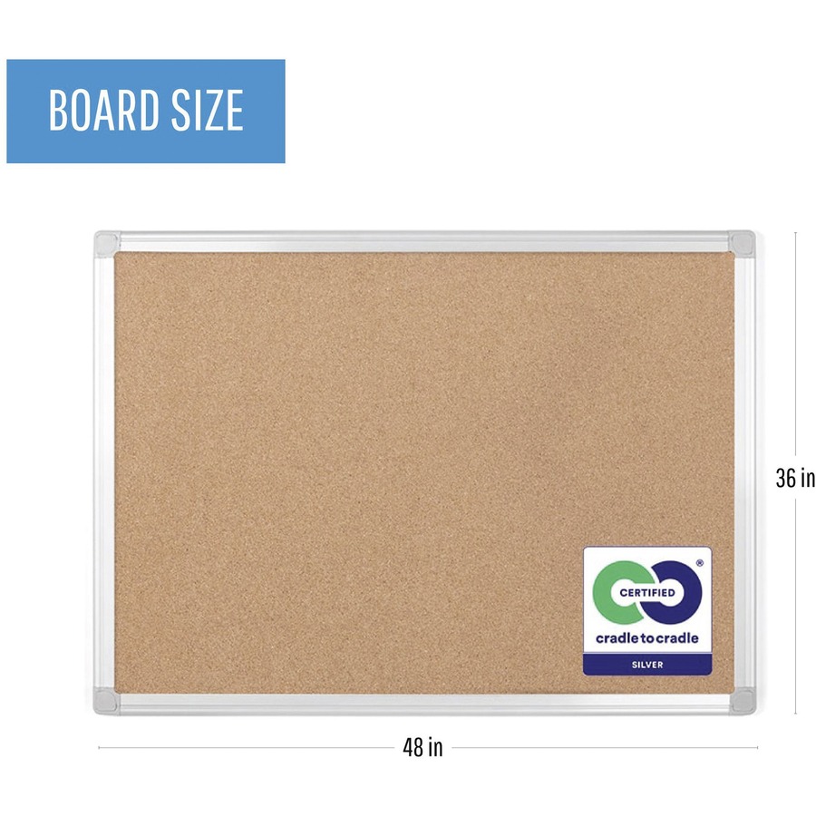 MasterVision Aluminum Frame Recycled Cork Boards - 36" (914.40 mm) Height x 48" (1219.20 mm) Width - Natural Cork Surface - Environmentally Friendly, Recyclable, Durable, Resilient, Sturdy - Wood Frame - 1 Each - Cork/Fabric Bulletin Boards - BVCCA051790