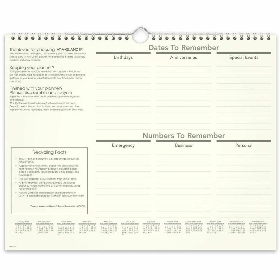 At-A-Glance 100% PCW Monthly Wall Calendar - Julian Dates - Monthly - January 2024 till December 2024 - Wall Calendars - AAGPMG7728