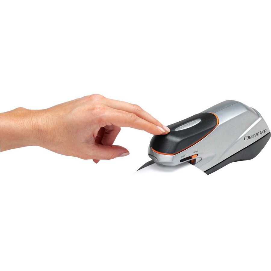 Swingline Optima Grip Electric Stapler - 20 Sheets Capacity - 105 Staple Capacity - Half Strip - 1/4" Staple Size - 4 x AA Batteries - Battery Included - Silver, Black - Electric/Battery Operated Staplers - SWI48207