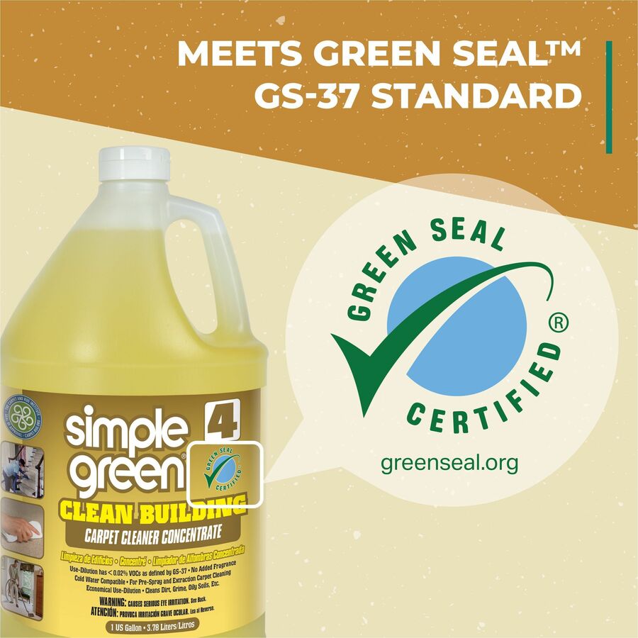 Simple Green Clean Building Carpet Cleaner Concentrate - For Carpet - Concentrate - 128 fl oz (4 quart) - 1 Each - Non-toxic, Non-flammable, Disinfectant, Unscented - Sand