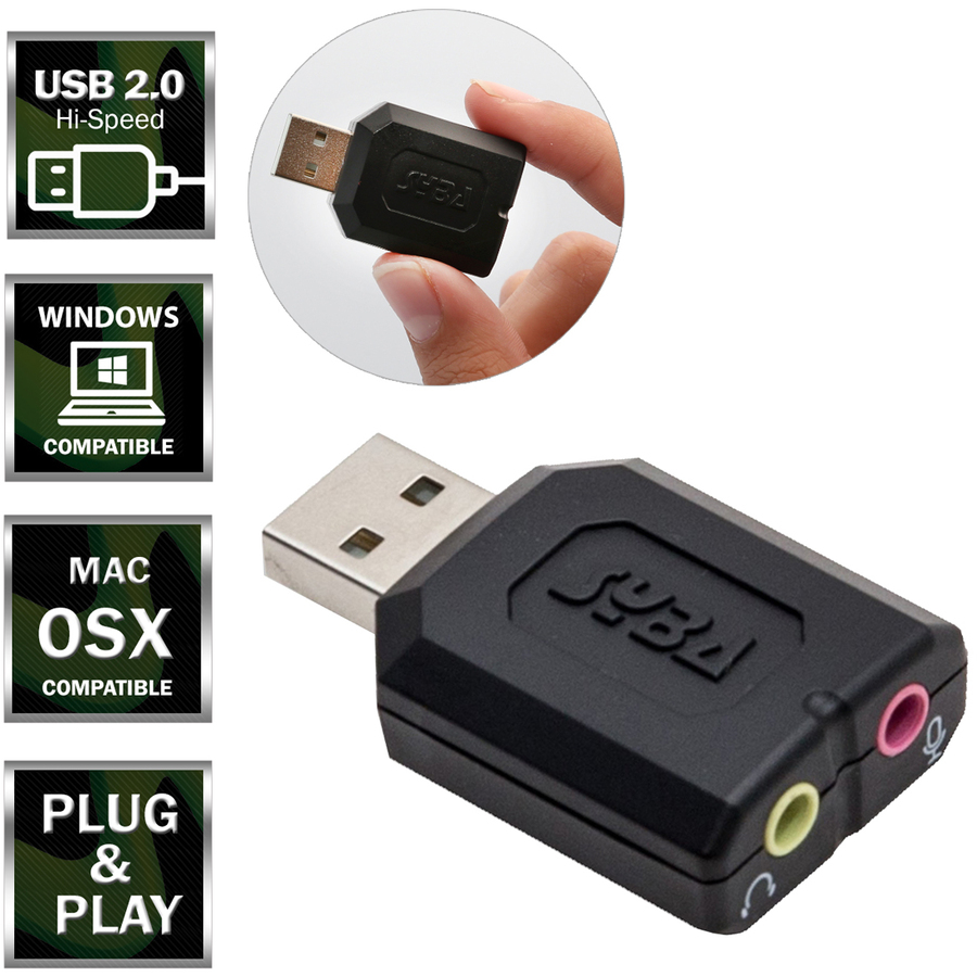 SYBA Multimedia USB Stereo Audio Adapter - 1 x Type A USB 2.0 USB Male - 2 x 3.5mm Stereo Audio Female