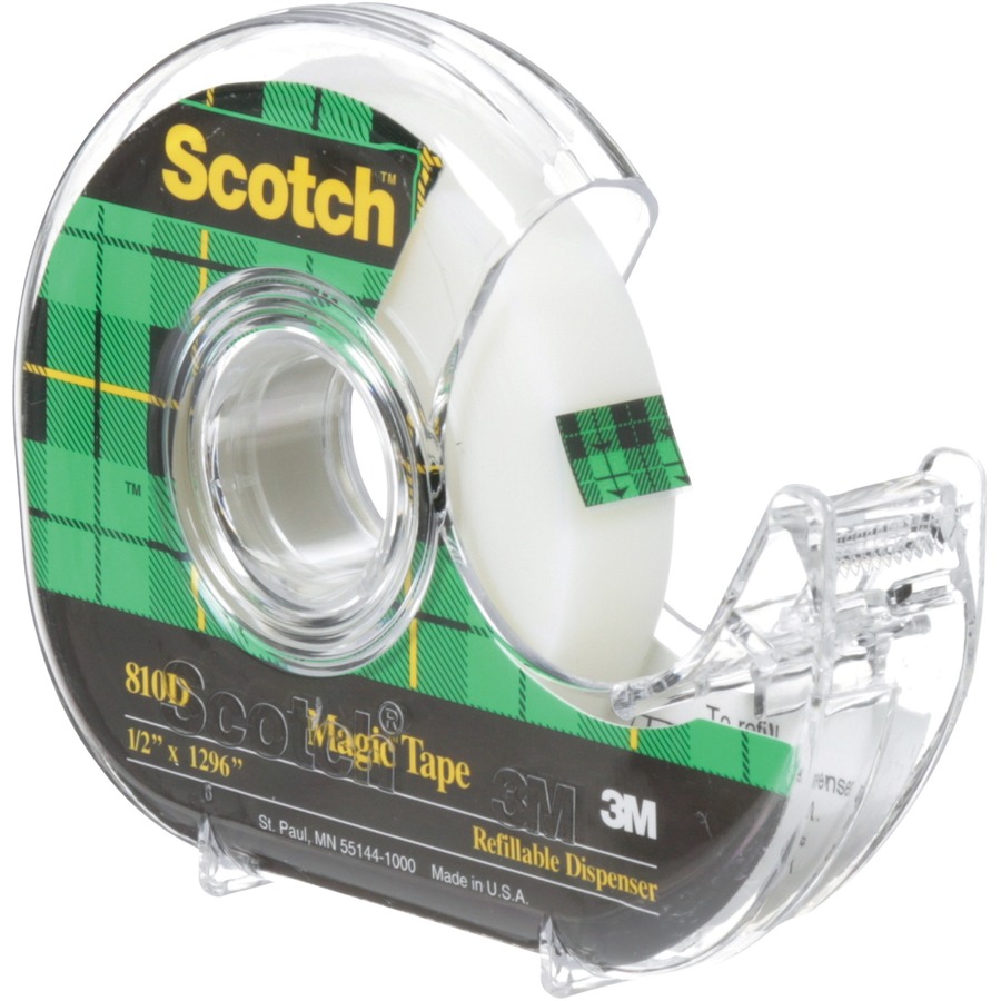3M Scotch Magic Transparent Tape - 36 yd (32.9 m) Length x 0.50" (12.7 mm) Width - 1" Core - 1 Each - Transparent & Invisible Tapes - MMM81012PP