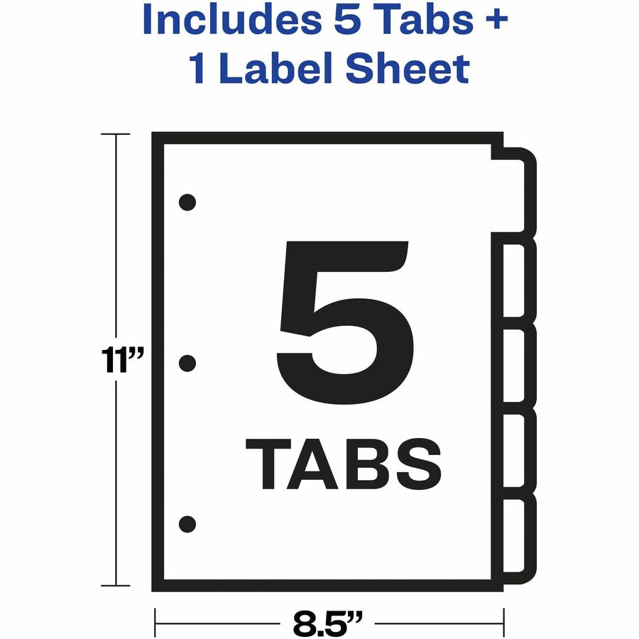 Avery® Index Maker Index Divider - 5 x Divider(s) - 5 - 5 Tab(s)/Set - 8.50" Divider Width x 11" Divider Length - 3 Hole Punched - White Paper Divider - White Paper Tab(s) - Index Dividers - AVE11416