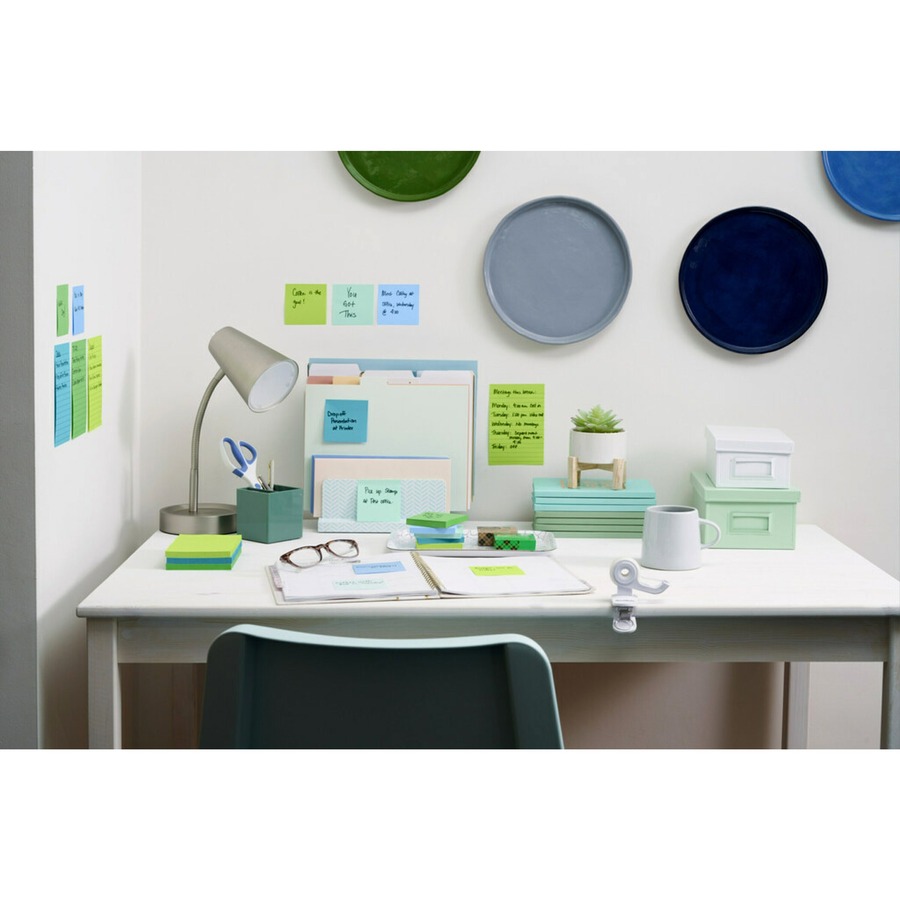Post-it® Super Sticky Notes Cabinet Pack - Oasis Color Collection - 1680 - 3" x 3" - Square - 70 Sheets per Pad - Unruled - Washed Denim, Fresh Mint, Limeade, Lucky Green - Paper - Repositionable, Self-adhesive - 24 / Pack - Recycled