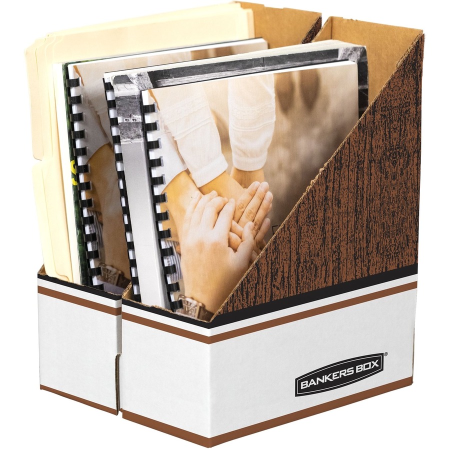 Bankers Box Oversized Magazine File Storage Box - Wood Grain, White - Cardboard - 1 Each = FEL07224