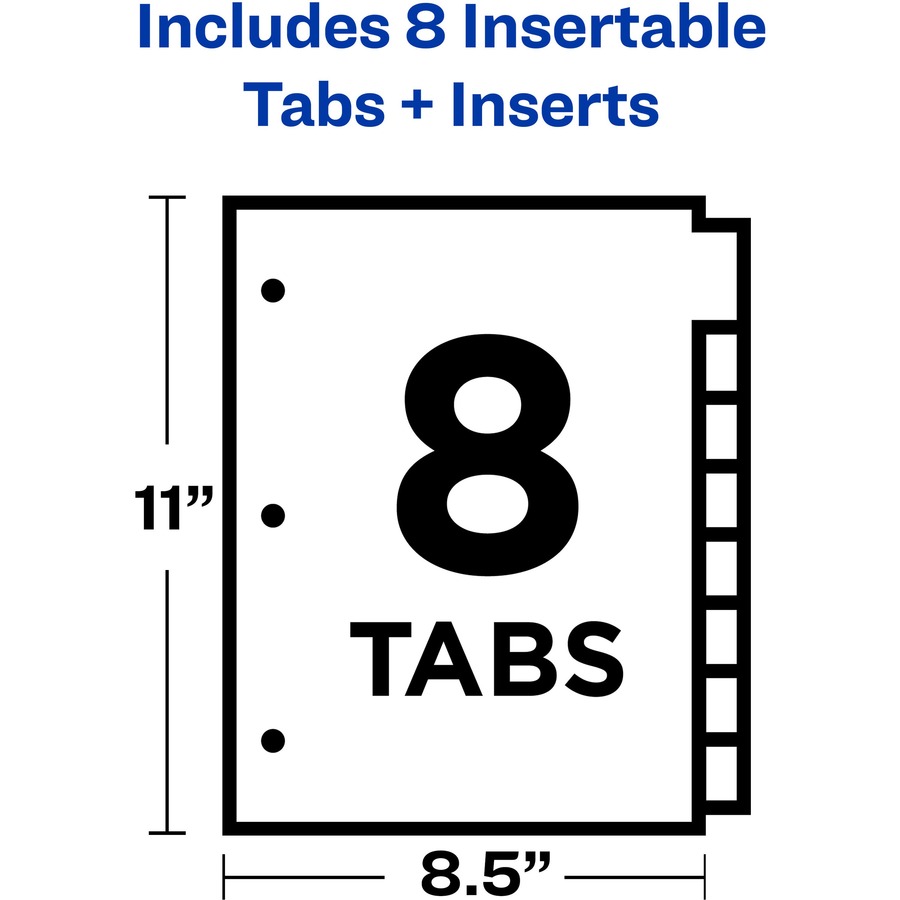 Avery® Worksaver Big Tab Insertable Indexes - 8 x Divider(s) - 8 - 8 Tab(s)/Set - 8.50" Divider Width x 11" Divider Length - 3 Hole Punched - White Paper Divider - Clear Paper, Plastic Tab(s) - Index Dividers - AVE11124