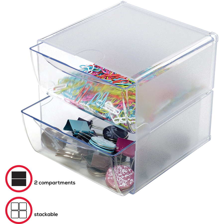 Deflecto Stackable Cube Organizer - 2 Drawer(s) - 6" Height x 6" Width x 7.5" Depth - Desktop - Stackable - Clear - Plastic - 1 Each - Desktop Organizers - DEF350101