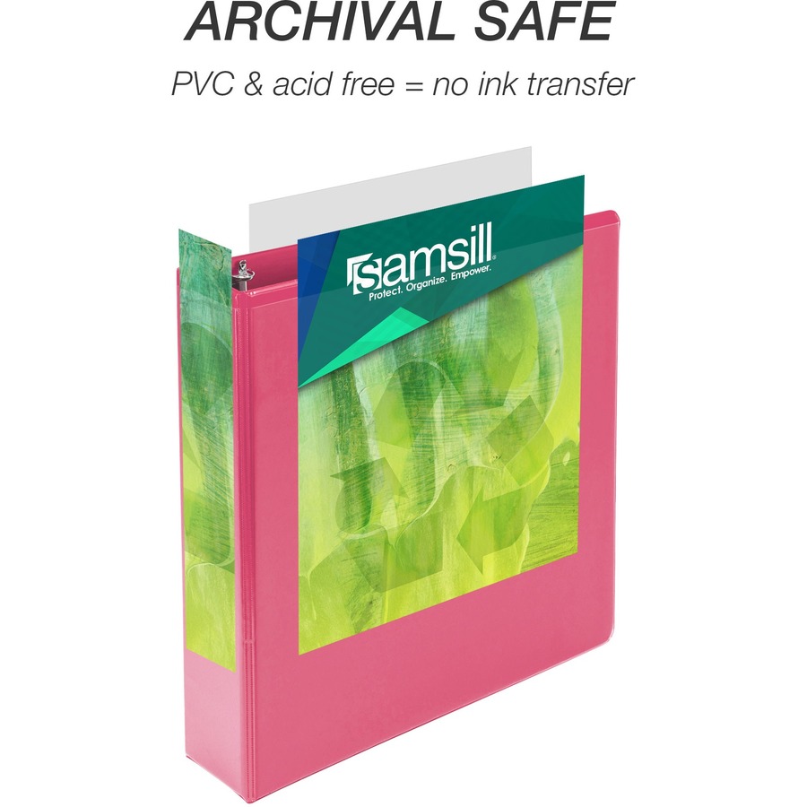 Samsill Earth's Choice Plant-based View Binders - 2" Binder Capacity - Letter - 8 1/2" x 11" Sheet Size - 425 Sheet Capacity - 3 x Round Ring Fastener(s) - 2 Internal Pocket(s) - Chipboard, Polypropylene, Plastic - Berry Pink - 2.24 lb - Recycled - Clear 