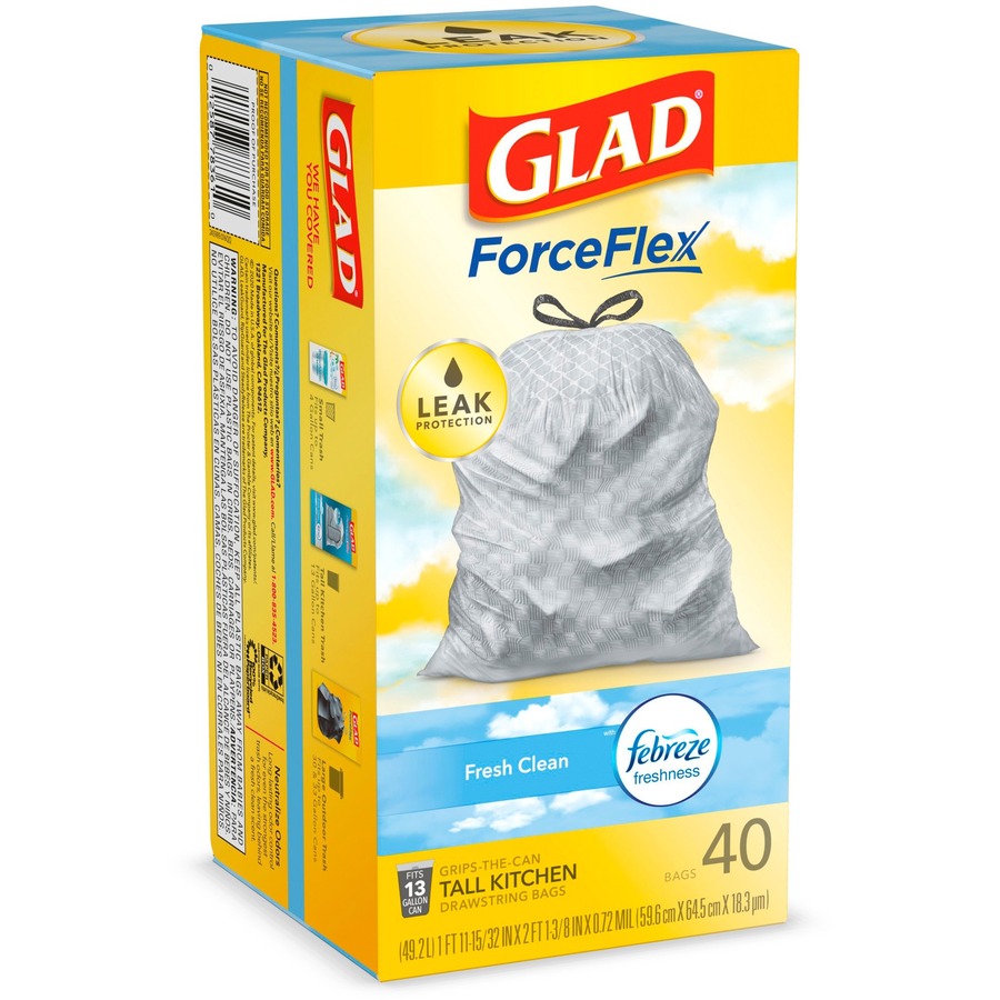 Glad ForceFlex Tall Kitchen Drawstring Trash Bags - Febreze Freshness ...