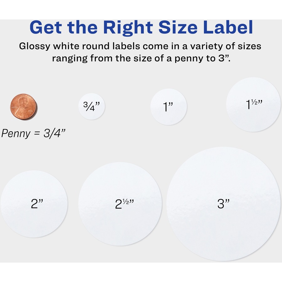 Avery® Glossy White Printable Round Labels with Sure Feed™ Technology - 2" Diameter - Permanent Adhesive - Round - Laser, Inkjet - Bright White - Paper - 12 / Sheet - 10 Total Sheets - 120 Total Label(s) - 120 / Pack = AVE22807