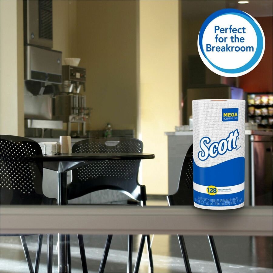 Scott Kitchen Paper Towels with Fast-Drying Absorbency Pockets - 1 Ply - 11" x 8.78" - 128 Sheets/Roll - 4.90" Roll Diameter - White - 1 / Roll