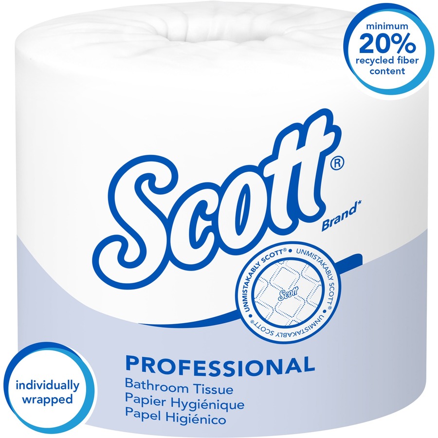 Scott Professional Standard Roll Bathroom Tissue - 1 Ply - 4" x 4" - 1210 Sheets/Roll - White - 80 / Carton