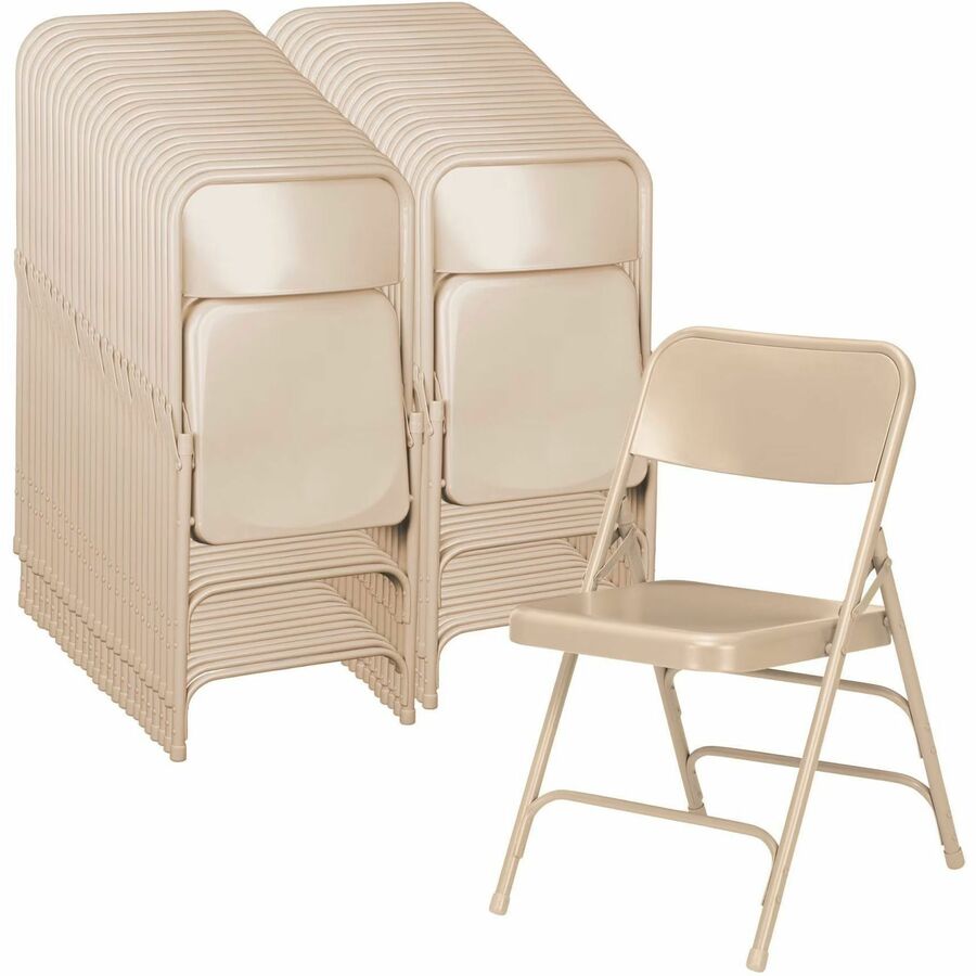 National Public Seating 300 Series All-Steel Folding Chair - Powder Coated Frame Color - Tubular Steel Frame Material - Four-legged Base - Beige - Steel, Polypropylene - 4 / Carton