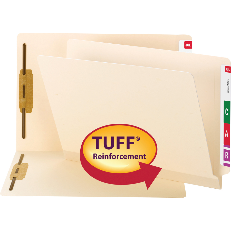 Smead TUFF Straight Tab Cut Letter Recycled End Tab File Folder - 8 1/2" x 11" - 3/4" Expansion - 2 x 2B Fastener(s) - 2" Fastener Capacity for Folder - Manila - Manila - 10% Recycled - End Tab Fastener Folders - SMD34105