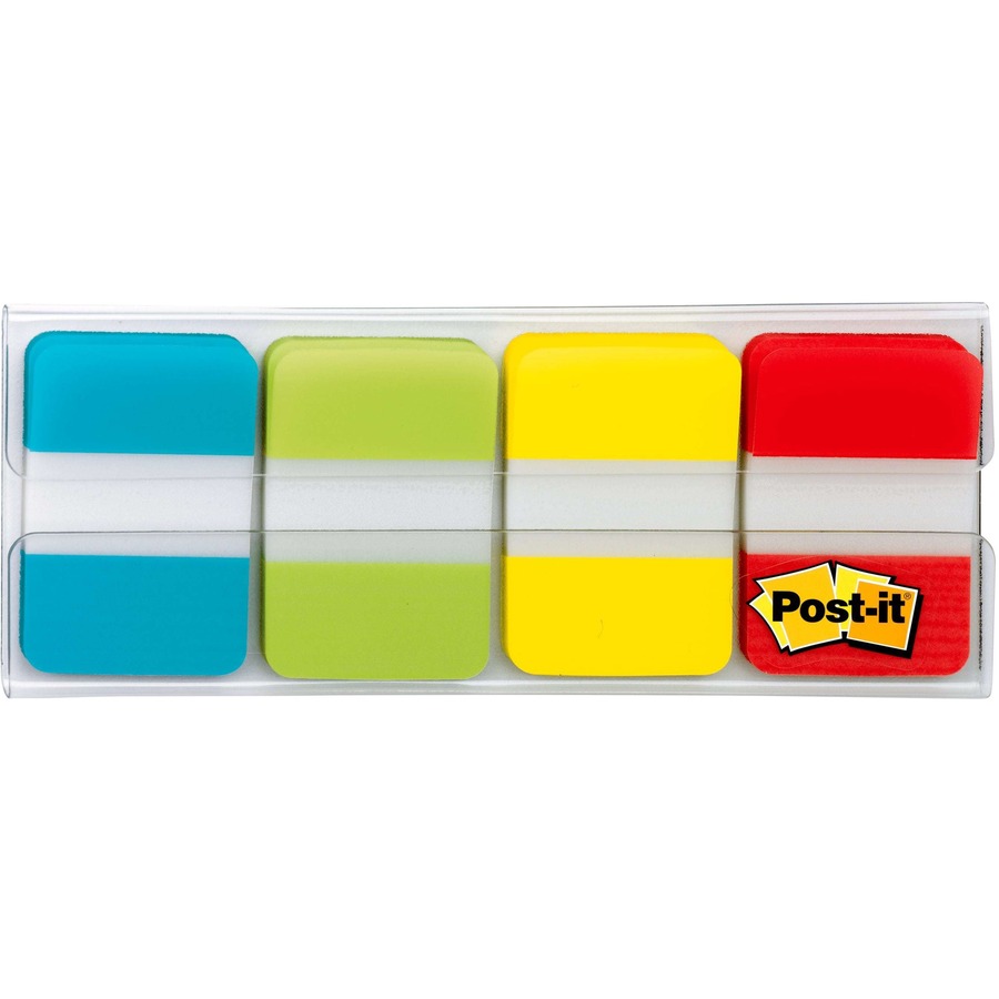 Post-it® Tabs in On-the-Go Dispenser - 88 Write-on Tab(s) - 1.50" Tab Height x 1" Tab Width - Blue, Green, Yellow, Red Tab(s) - Repositionable - 88 / Pack