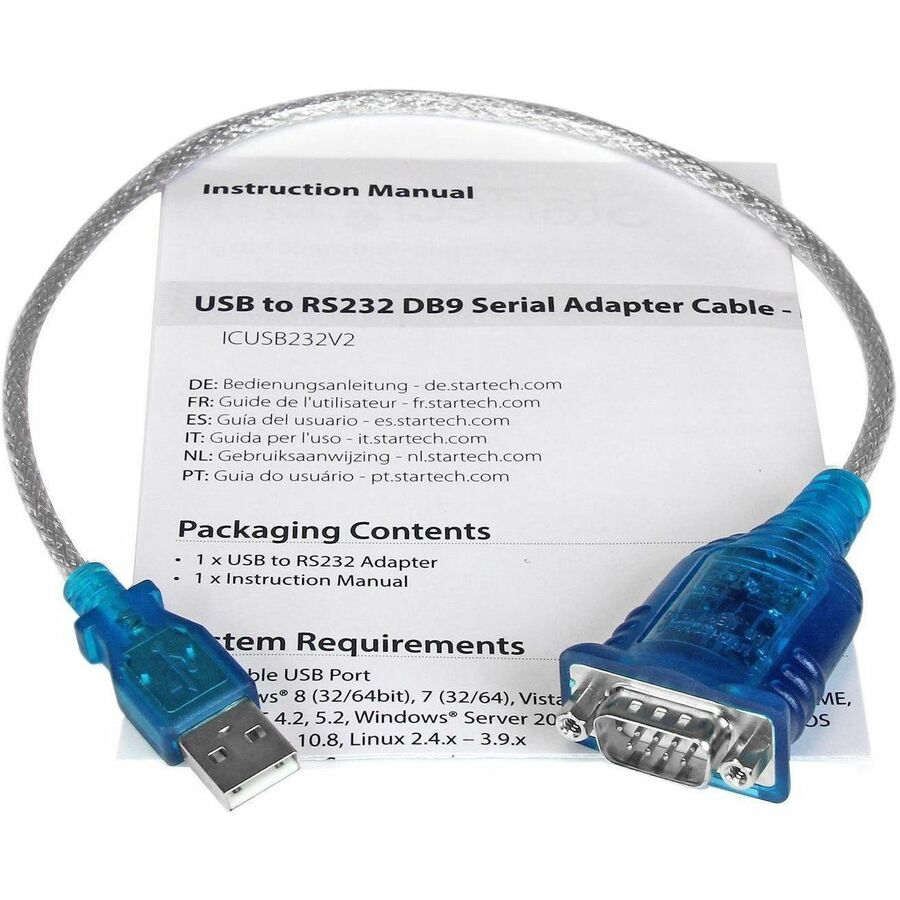 StarTech 17in (43cm) 1-Port USB to Serial Adapter Cable, USB-A to DB9 RS232, USB to RS232 Adapter, Prolific Chipset - M/M