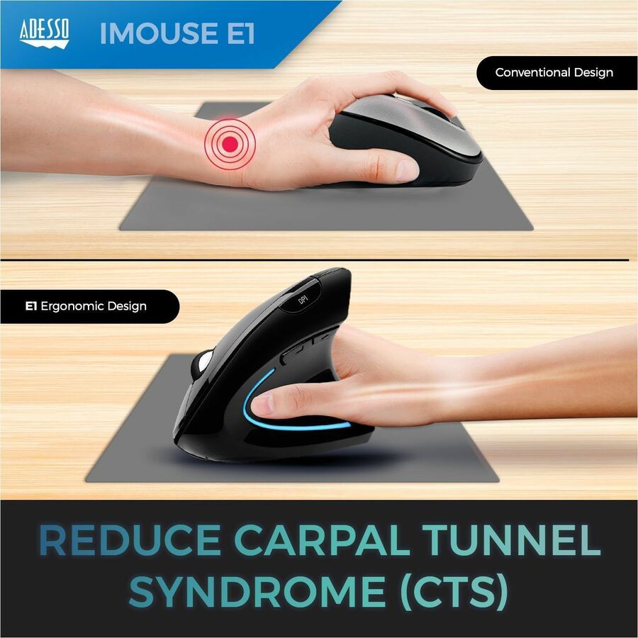 Adesso iMouse Vertical Ergonomic Mouse Black with Blue LED light