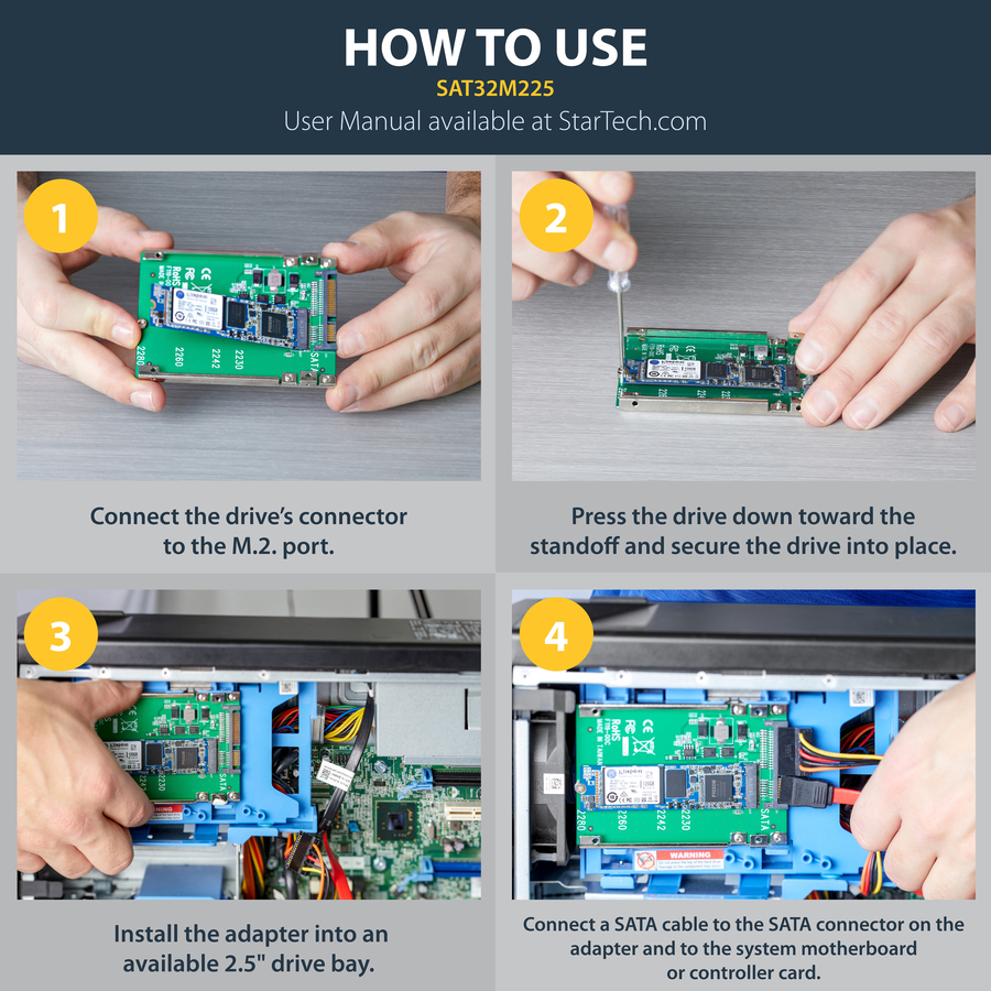 StarTech M.2 SATA SSD to 2.5in SATA Adapter, Open-Frame Bracket Converter, 7mm High, M2 Drive Adapter, Not Compatible with NVMe, TAA