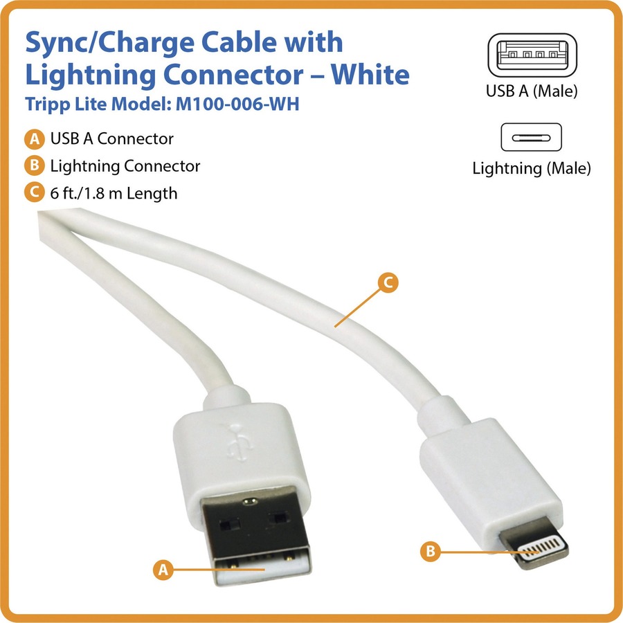 Tripp Lite USB-C to Lightning Sync/Charge Cable, MFi Certified