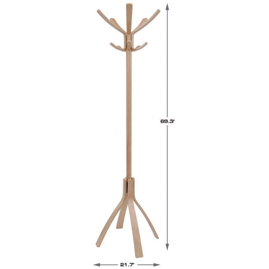 Alba High-capacity Wood Coat Stand - 10 Pegs - for Coat, Clothes - Wood - Light Brown - 1 Each