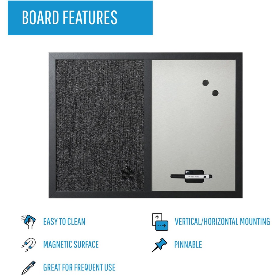 MasterVision Dry-erase Combination Board - 18" (457.20 mm) Height x 24" (609.60 mm) Width - Felt Surface - Magnetic, Lightweight - Black Medium Density Fiber (MDF) Frame - 1 Each - Bulletin Boards - BVCMX04433168