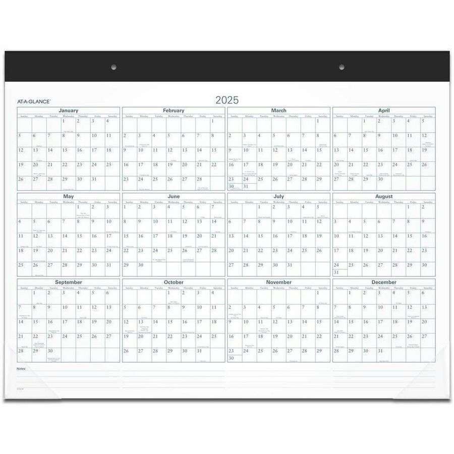 At-A-Glance Classic Monthly Desk Pad - Standard - Julian Dates - Daily, Monthly - 12 Month - January 2025 to December 2025 - 1 Day Single Page Layout - 21 3/4" x 17" Sheet Size - White Sheet - 2.37" x 2.87" Block - Headband - Desk Pad - Black, White - Pap
