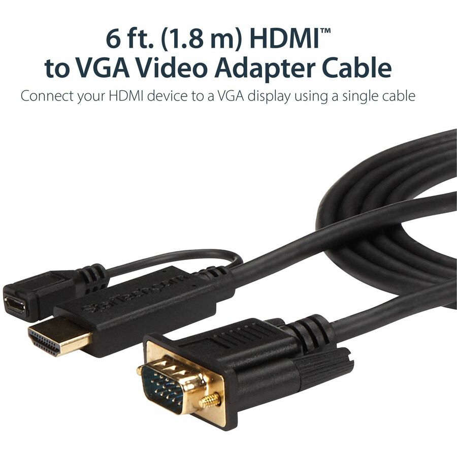 StarTech.com HDMI to VGA Cable - 6 ft / 2m - 1080p - 1920 x 1200 - Active HDMI  Cable - Monitor Cable - Computer Cable - Eliminate adapters, by connecting  your