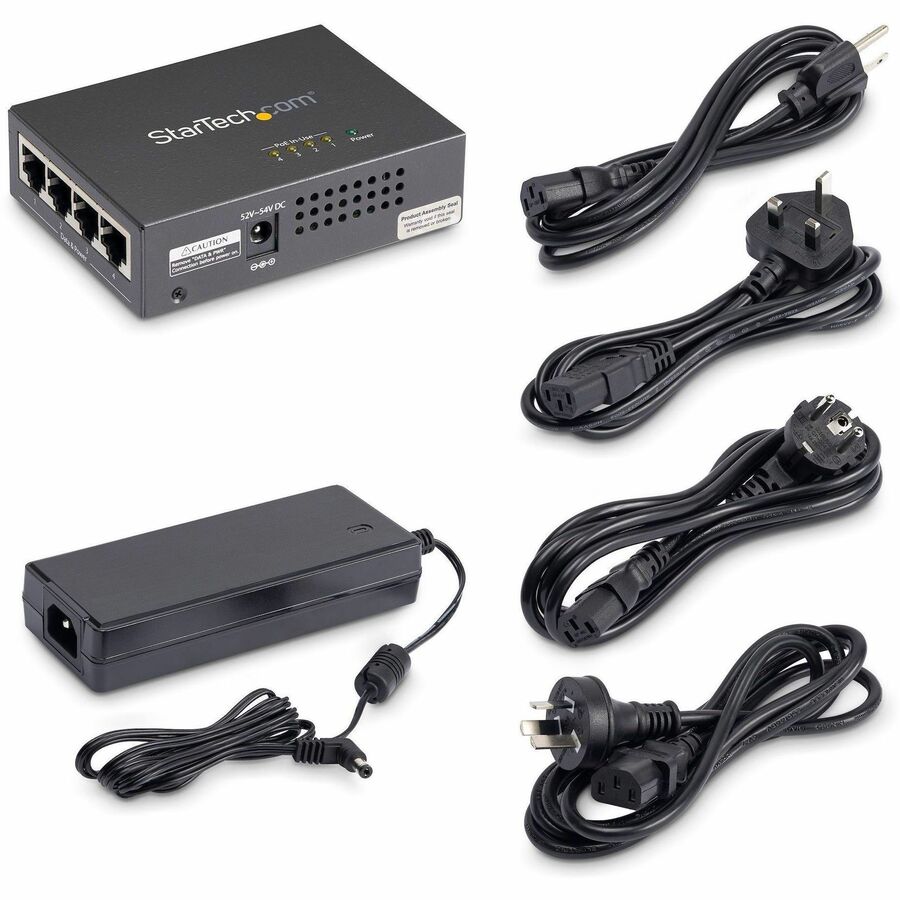 StarTech 4 Port Gigabit Midspan, PoE+ Injector, 802.3at and 802.3af, TAA