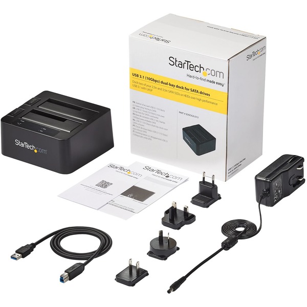 StarTech USB 3.1 Gen 2 (10Gbps) Dual-Bay Dock for 2.5"/3.5" SATA SSD/HDDs with UASP - 2 x Total Bay - 2 x 2.5"/3.5" Bay - UASP Support - Serial ATA/600 - USB 3.1 - Plastic (SDOCK2U313)