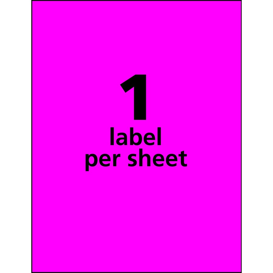 Avery® High Visibility Neon Shipping Labels - 11" Height x 8 1/2" Width - Permanent Adhesive - Rectangle - Laser - Neon Magenta - Paper - 1 / Sheet - 100 Total Sheets - 100 Total Label(s) - Mailing & Address Labels - AVE5936
