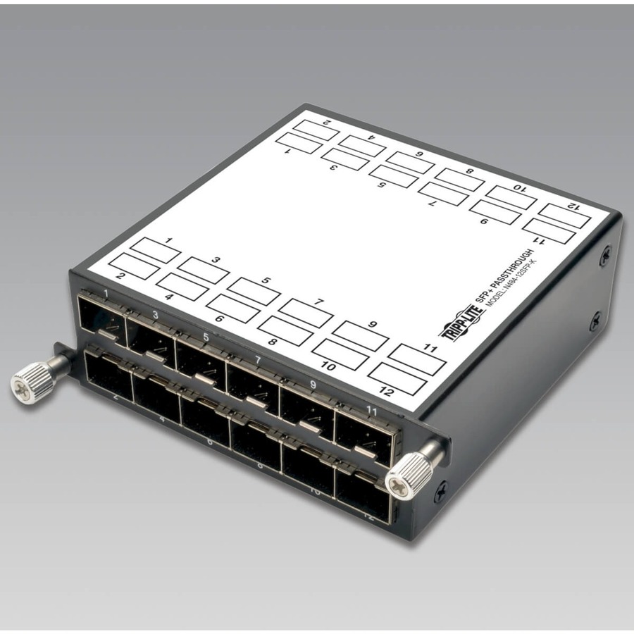 Tripp Lite by Eaton 12-Port SFP+ 10GbE Pass-through Cassette with six QSFP+ to 4xSFP+ Breakout Cables