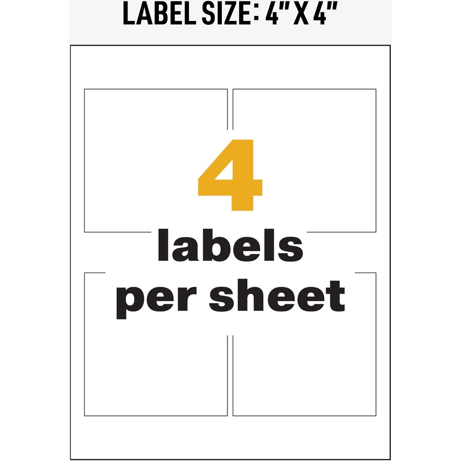 Avery® UltraDuty Warning Label - 4" Width x 4" Length - Permanent Adhesive - Rectangle - Laser - White - Film - 4 / Sheet - 50 Total Sheets - 200 Total Label(s) - 200 / Box = AVE60504