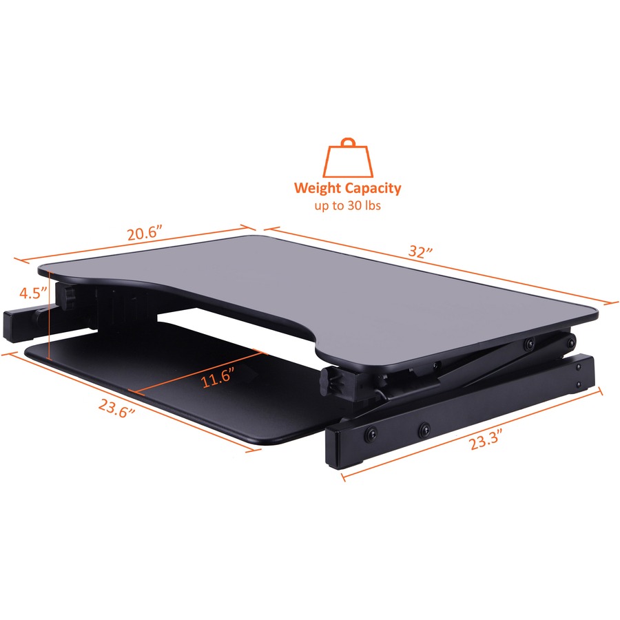 Lorell Adjustable Desk/Monitor Riser - 30 lb Load Capacity - 16" Height x 32" Width x 21.5" Depth - Desktop - Black