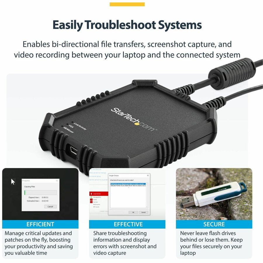 StarTech Laptop to Server KVM Console, Rugged USB Crash Cart Adapter with File Transfer and Video Capture, TAA
