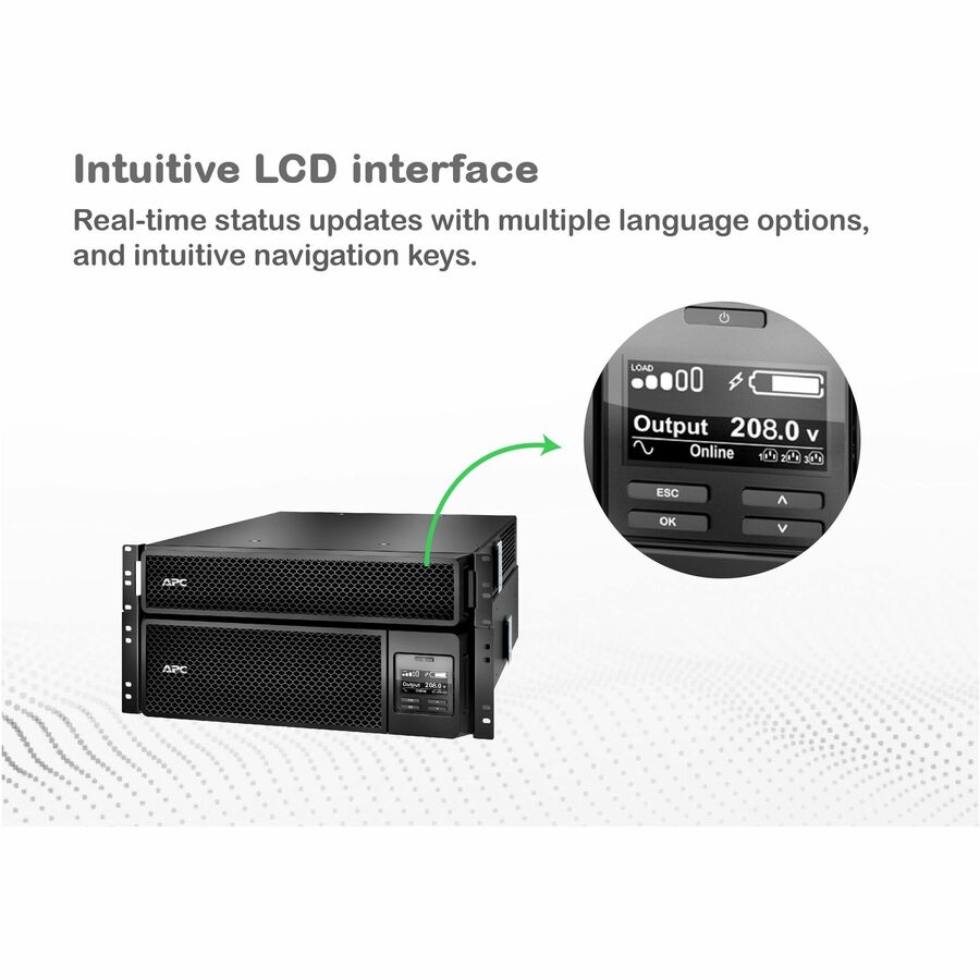 APC Smart-UPS On-Line, 5kVA, Rackmount 5U, 208V, 12 5-20R+2 L6-20R+2 L6-30R NEMA, Network Card+SmartSlot, W/ rail kit, W/ transformer 208V to 120V