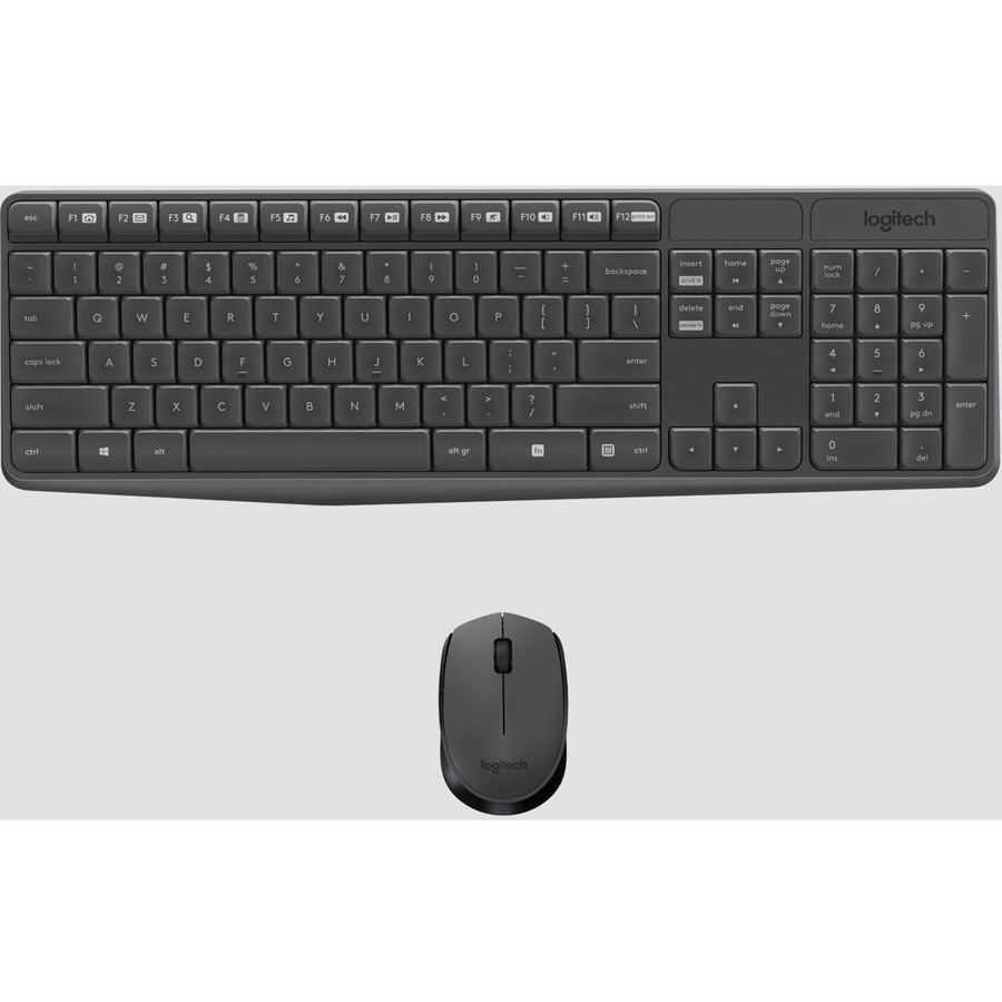 Logitech MK235 Keyboard & Mouse (Keyboard English Layout only) - USB Wireless RF - English - Black - USB Wireless RF - Optical - Scroll Wheel - QWERTY - Black - AAA, AA - Compatible with Desktop Computer for PC, Linux, ChromeOS - 1 Pack