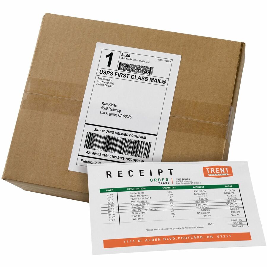 Avery® Shipping Labels with Receipt, 5-1/16" x 7-5/8" 100 Count (27900) - 7 5/8" Length - Permanent Adhesive - Rectangle - Laser, Inkjet - White - Paper - 1 / Sheet - 100 Total Sheets - 100 Total Label(s) - 5 - Permanent Adhesive, Smudge-free, Jam-fre